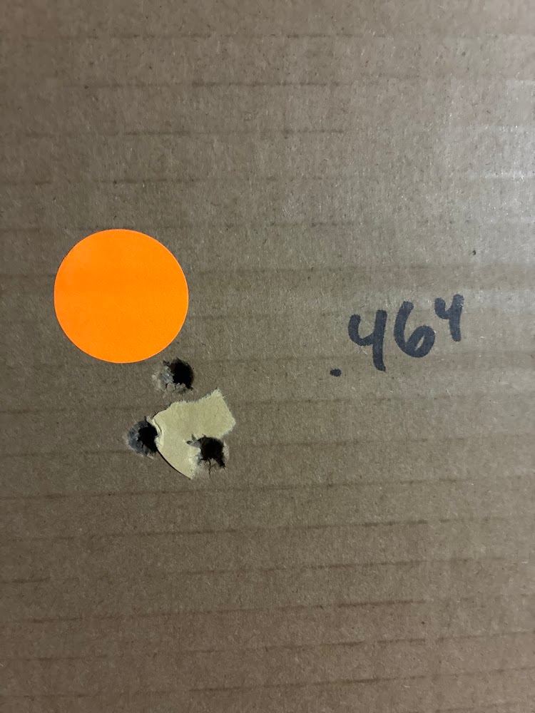 Three-shot group measuring .464 inches at 100 yards after barrel replacement